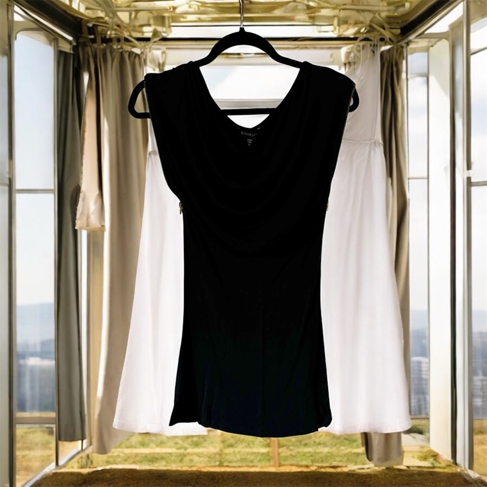 Bebe Elegant Sleeveless Top with Gold zippers
